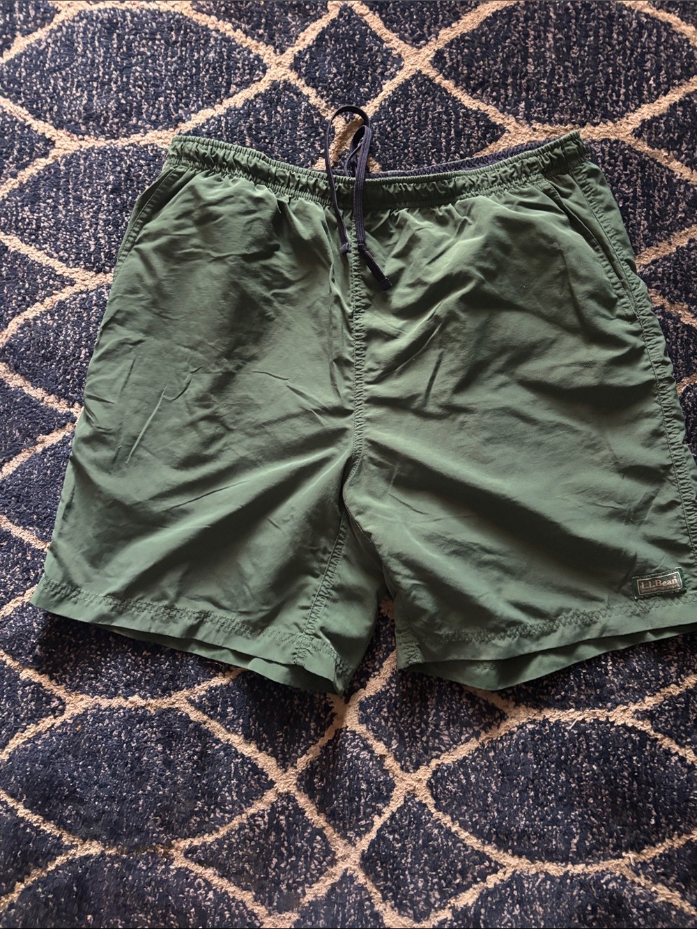 L.L. Bean Men's Olive Swim Trunks with Drawstring